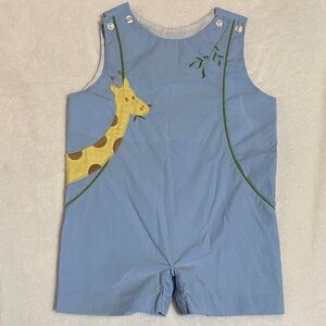 Little English blue Giraffe appliqué Jon Jon size 24mo